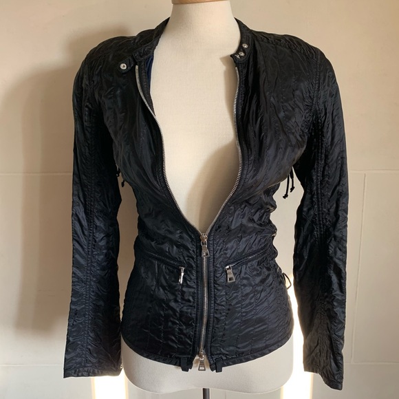 Black Prada zip up jacket top moto ruched size 42 - Picture 5 of 8